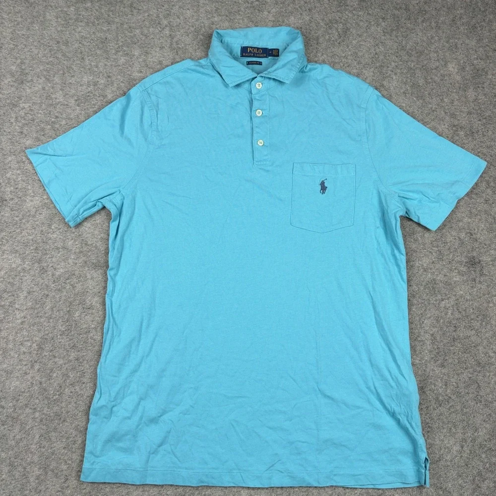 Polo Ralph Lauren Polo Shirt Mens Medium Blue Classic Fit Pocket Short Sleeve